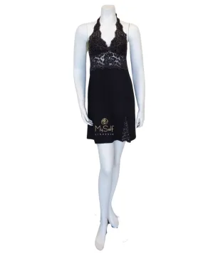 6018 Black/Rose Gold Lace Halter Neck Modal Chemise