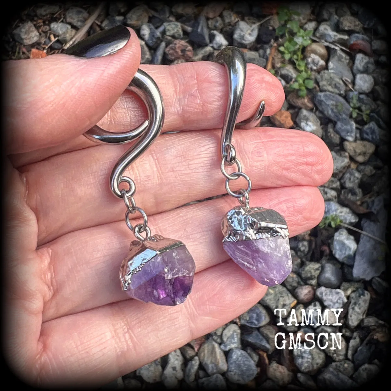 Amethyst ear hangers-Gauged earrings