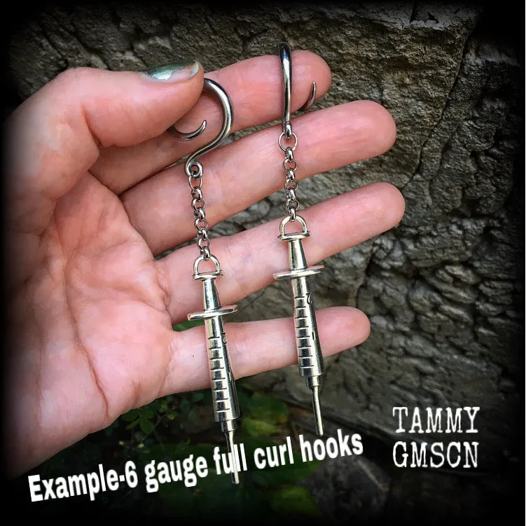 Antique syringe ear hangers-Halloween ear gauges