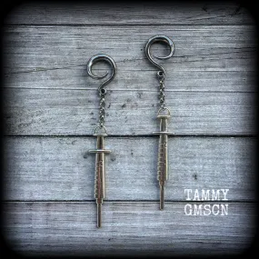 Antique syringe ear hangers-Halloween ear gauges