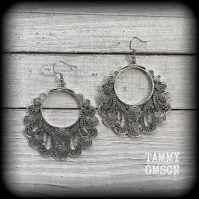 Aphrodite earrings-Ornate silver filigree goddess earrings