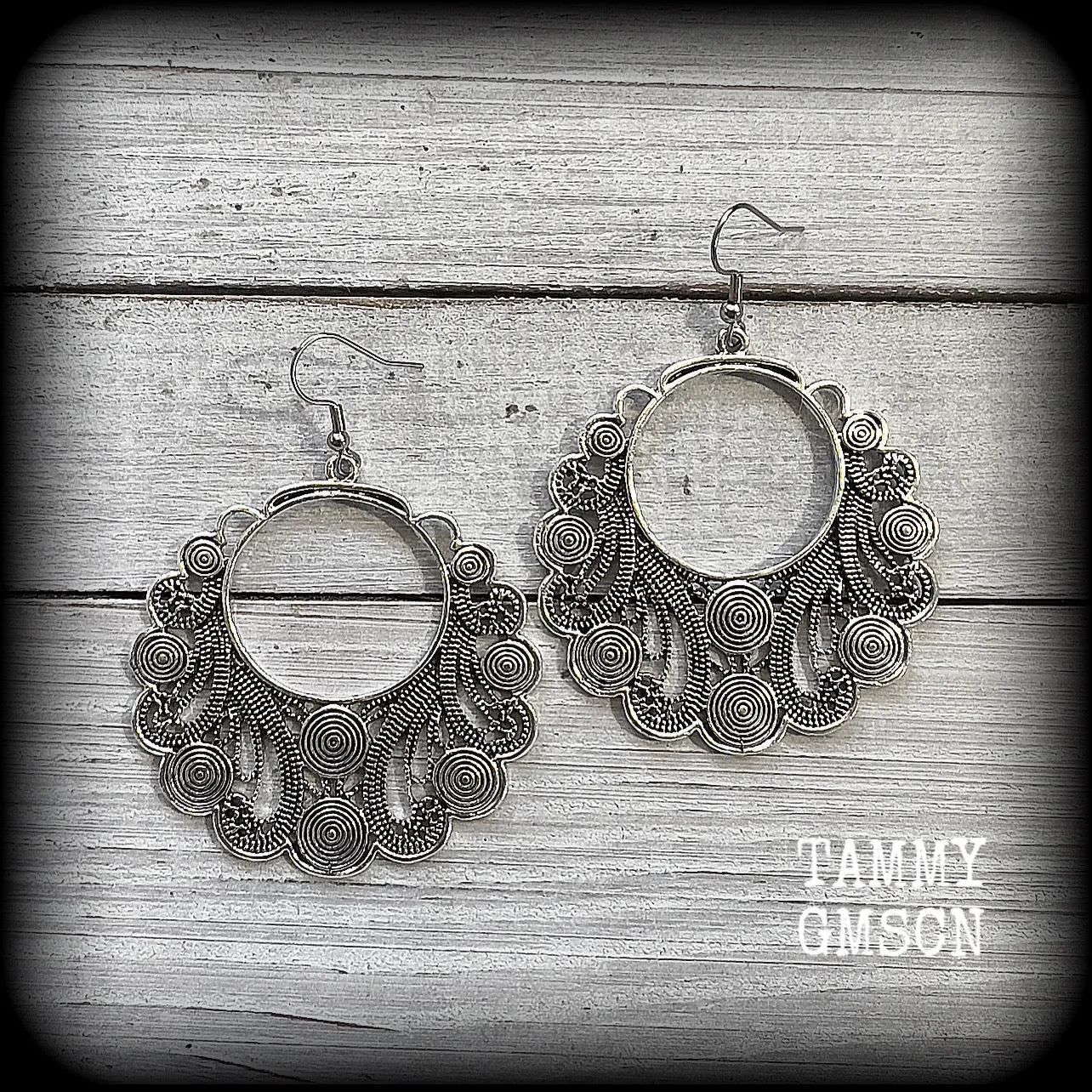 Aphrodite earrings-Ornate silver filigree goddess earrings