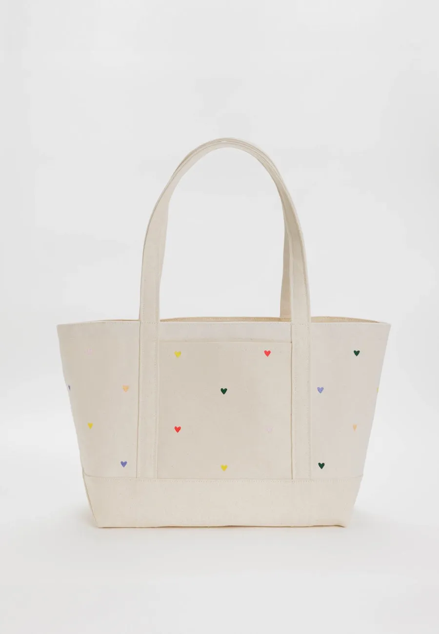 Baggu Medium Heavyweight Canvas Tote Embroidered Hearts