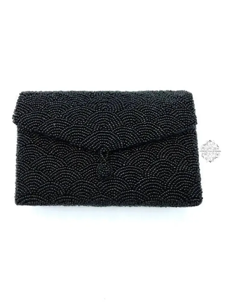 Bali Beaded Clutch | Handmade Clam Shell Patterned Glass Beading Envelope Clutch with Long Straps