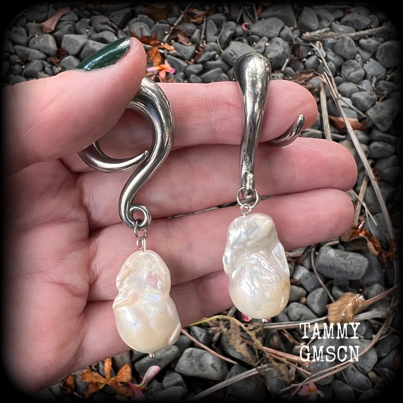 Baroque freshwater pearl gauged earrings-Pearls ear weights