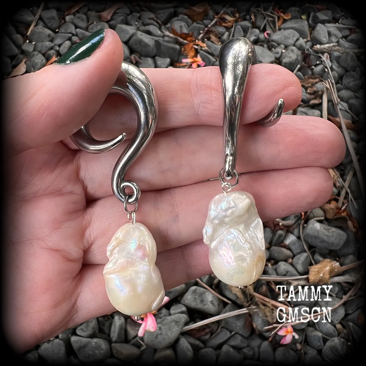 Baroque freshwater pearl gauged earrings-Pearls ear weights