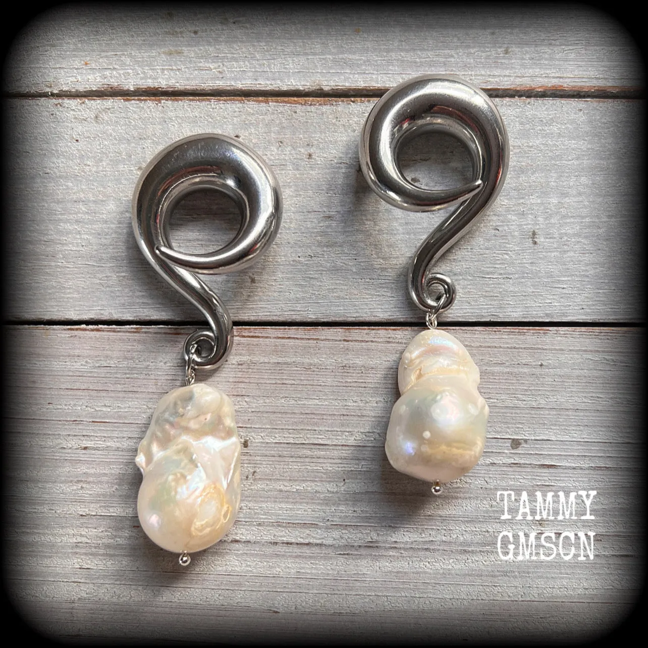Baroque freshwater pearl gauged earrings-Pearls ear weights