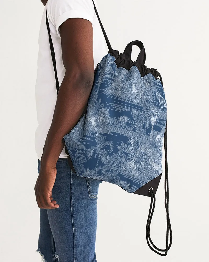 Blue Tiger Scene Canvas Drawstring Bag