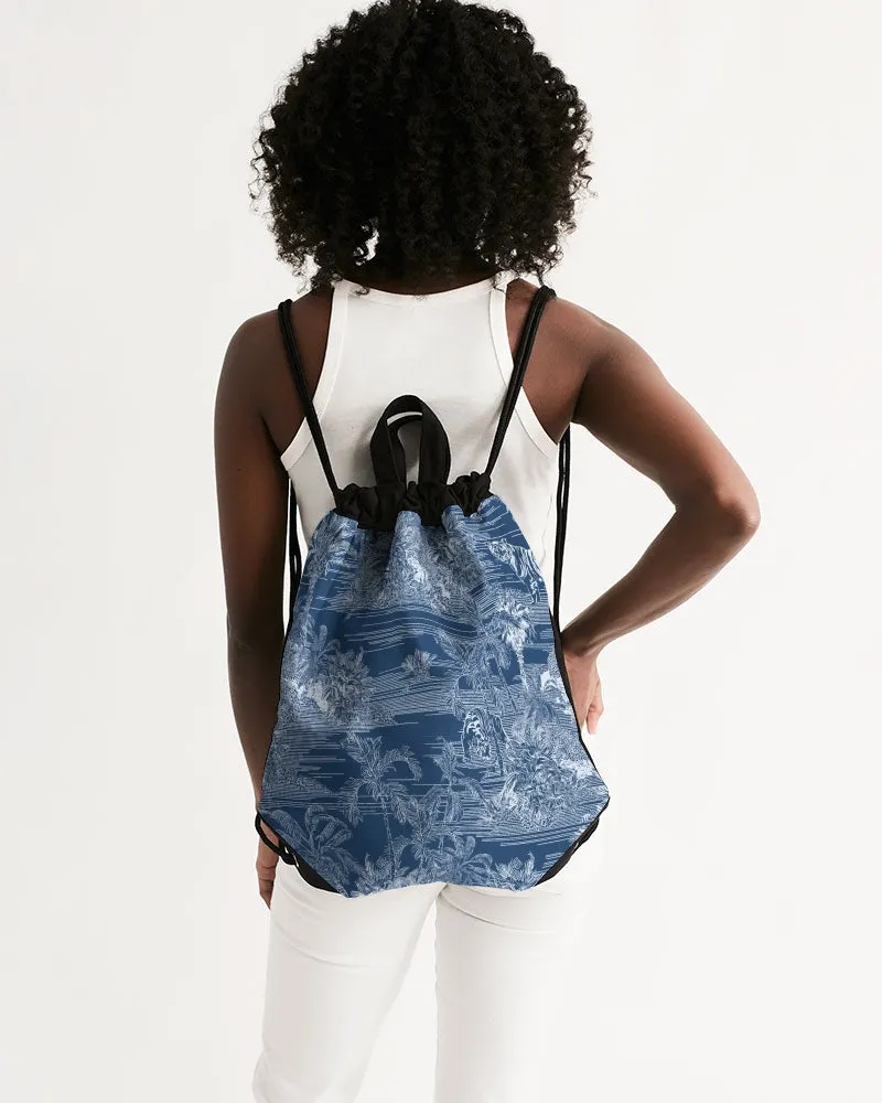 Blue Tiger Scene Canvas Drawstring Bag