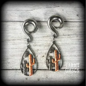 Cactus gauged earrings-Cactus ear hangers
