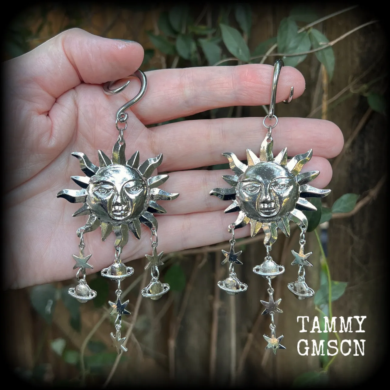 Celestial folk horror sun god earrings-Esoteric sun earrings