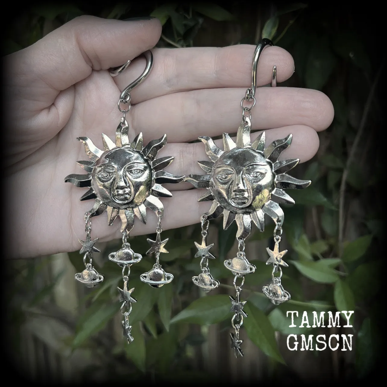 Celestial folk horror sun god earrings-Esoteric sun earrings