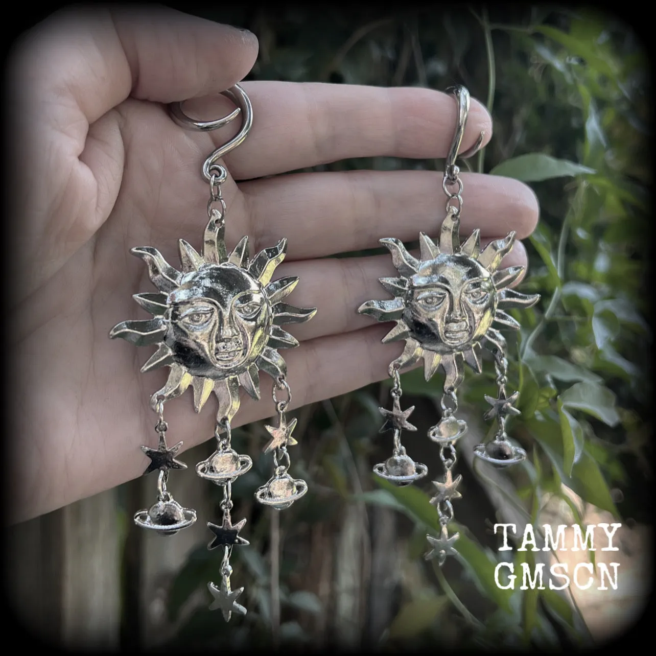 Celestial folk horror sun god earrings-Esoteric sun earrings