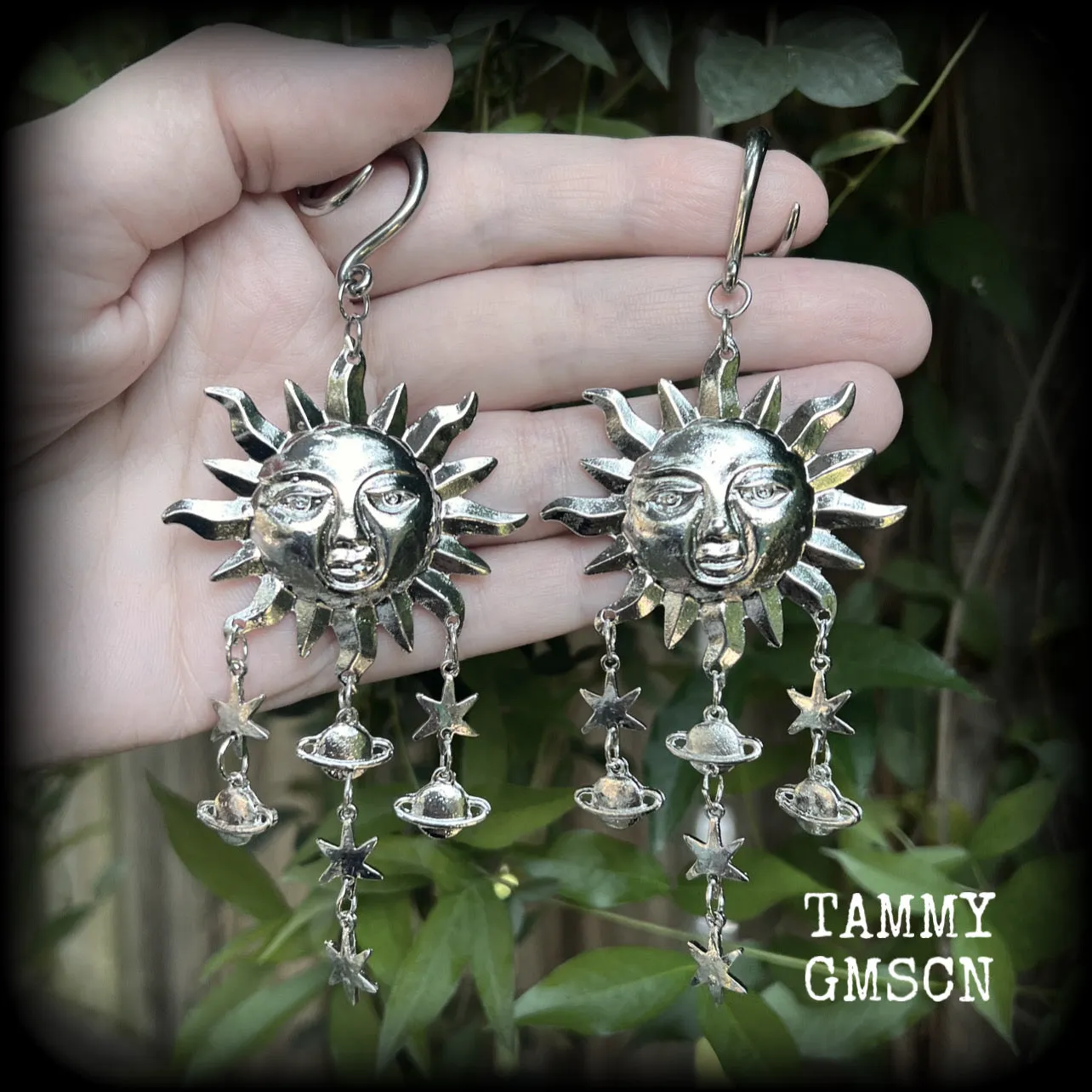 Celestial folk horror sun god earrings-Esoteric sun earrings