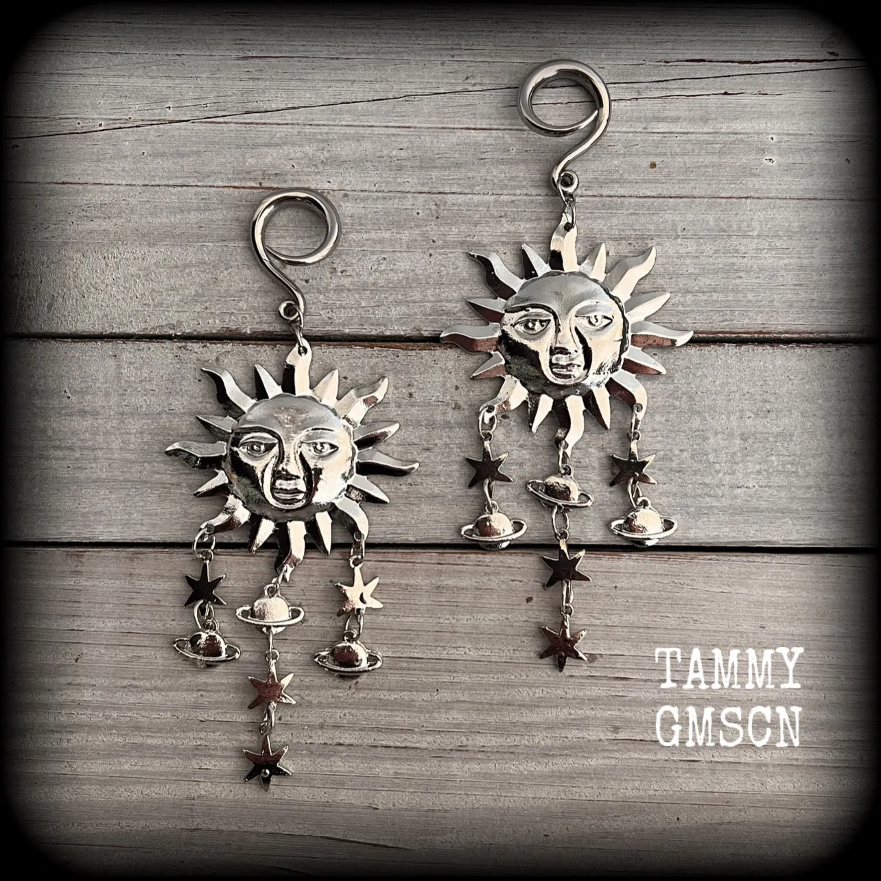Celestial folk horror sun god earrings-Esoteric sun earrings