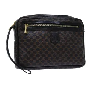 CELINE Macadam Canvas Clutch Bag PVC Brown Black Auth 71880