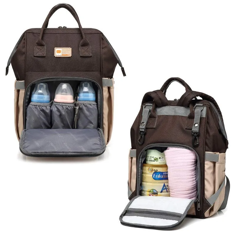 CoolBELL Tiny-Tots Diaper Bag/Backpack - Multi-function, Insulated Bottle Holders | Stroller Straps | 20L | Beige