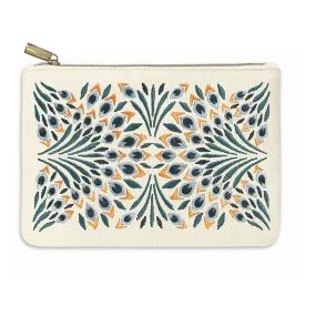 Cream Peacock Embroidered Pouch