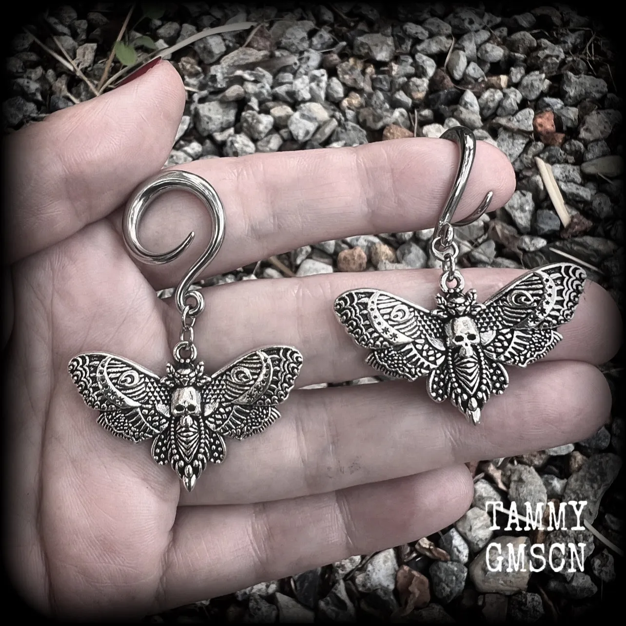 Deathshead moth ear hangers-Dreadpunk moth ear weights