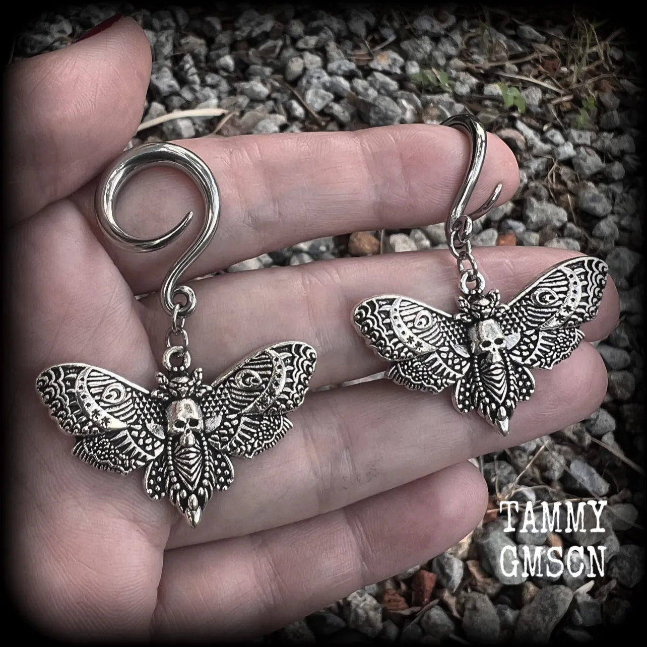 Deathshead moth ear hangers-Dreadpunk moth ear weights