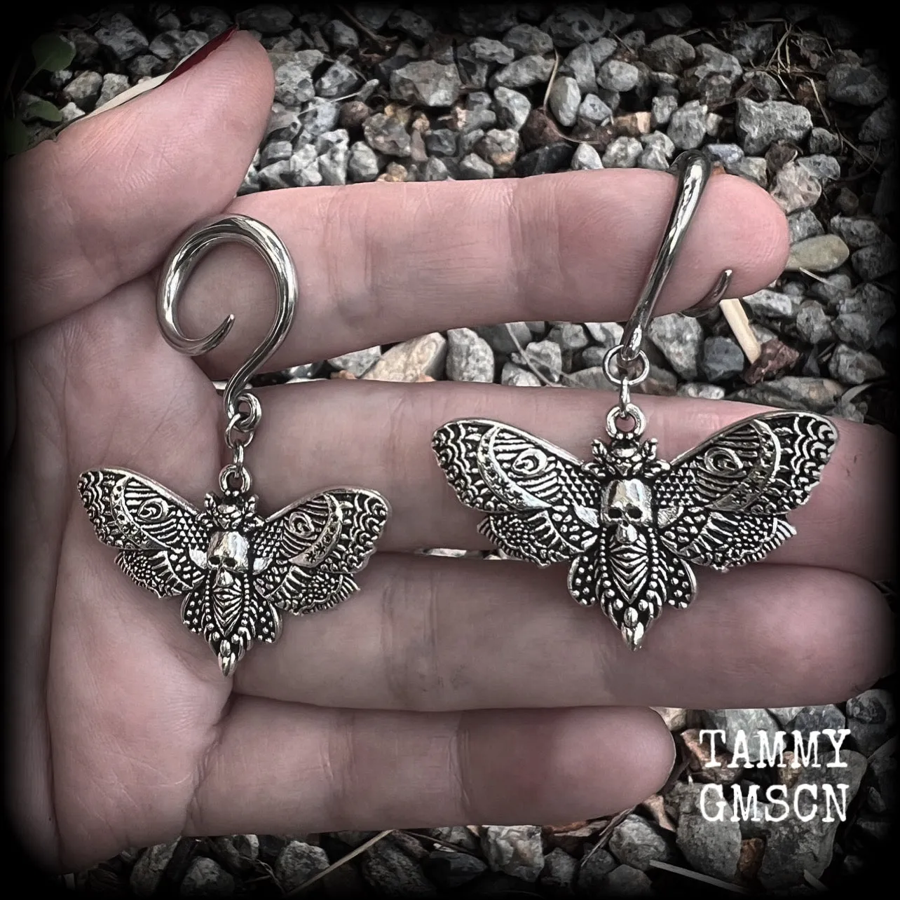Deathshead moth ear hangers-Dreadpunk moth ear weights