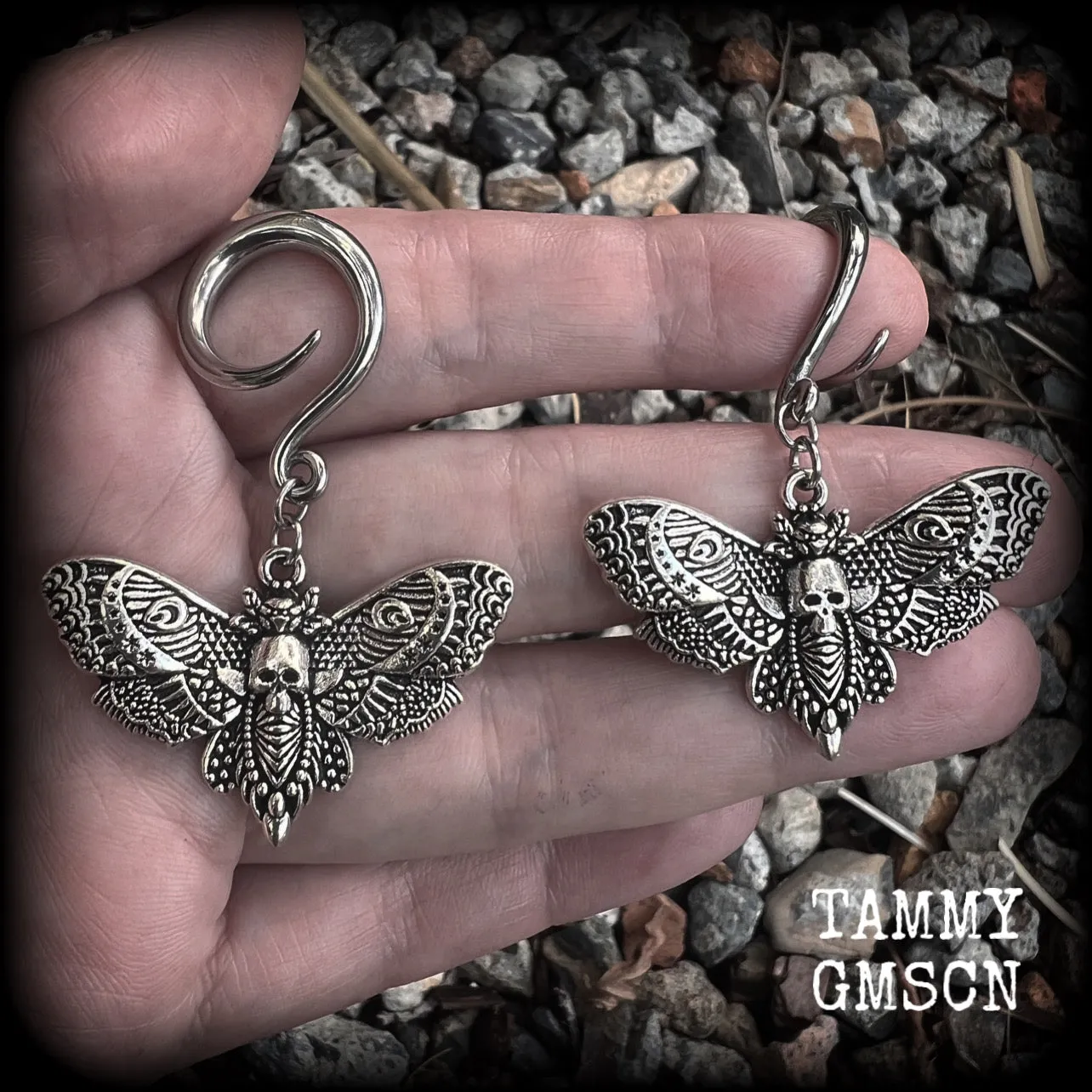 Deathshead moth ear hangers-Dreadpunk moth ear weights