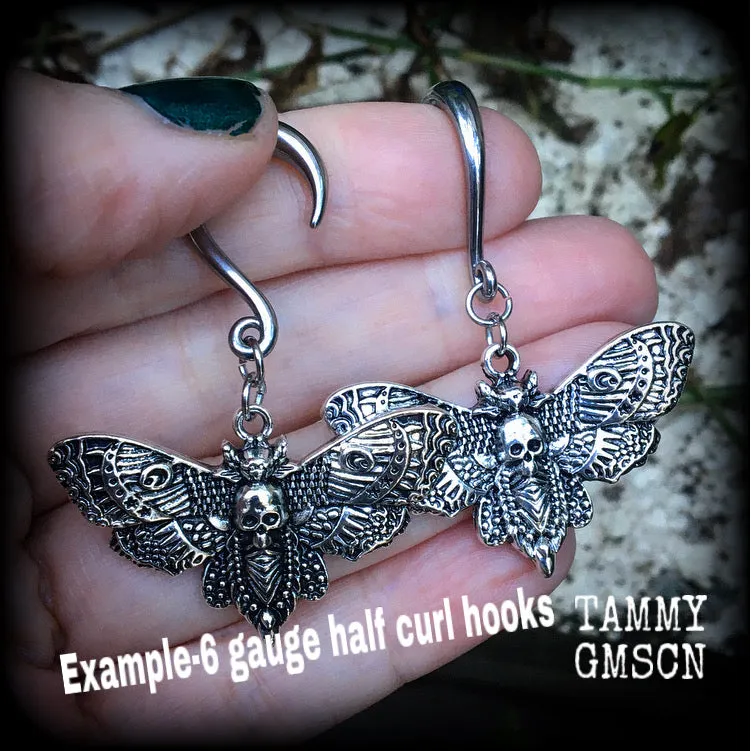 Deathshead moth ear hangers-Dreadpunk moth ear weights