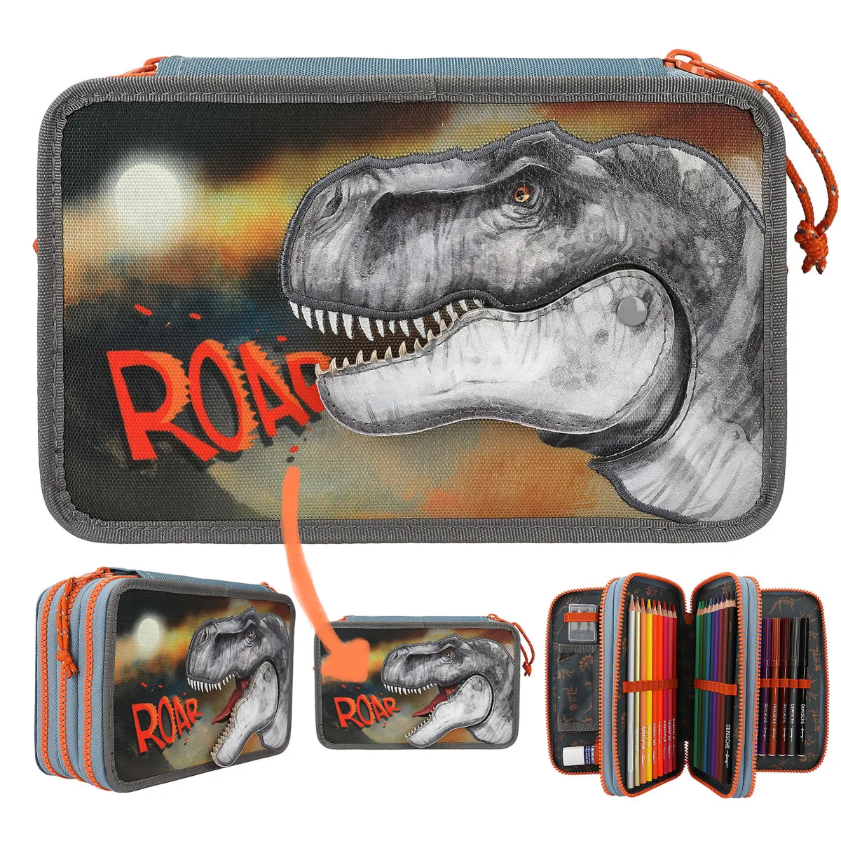 Depesche Dino World Triple Pencil Case Roar New