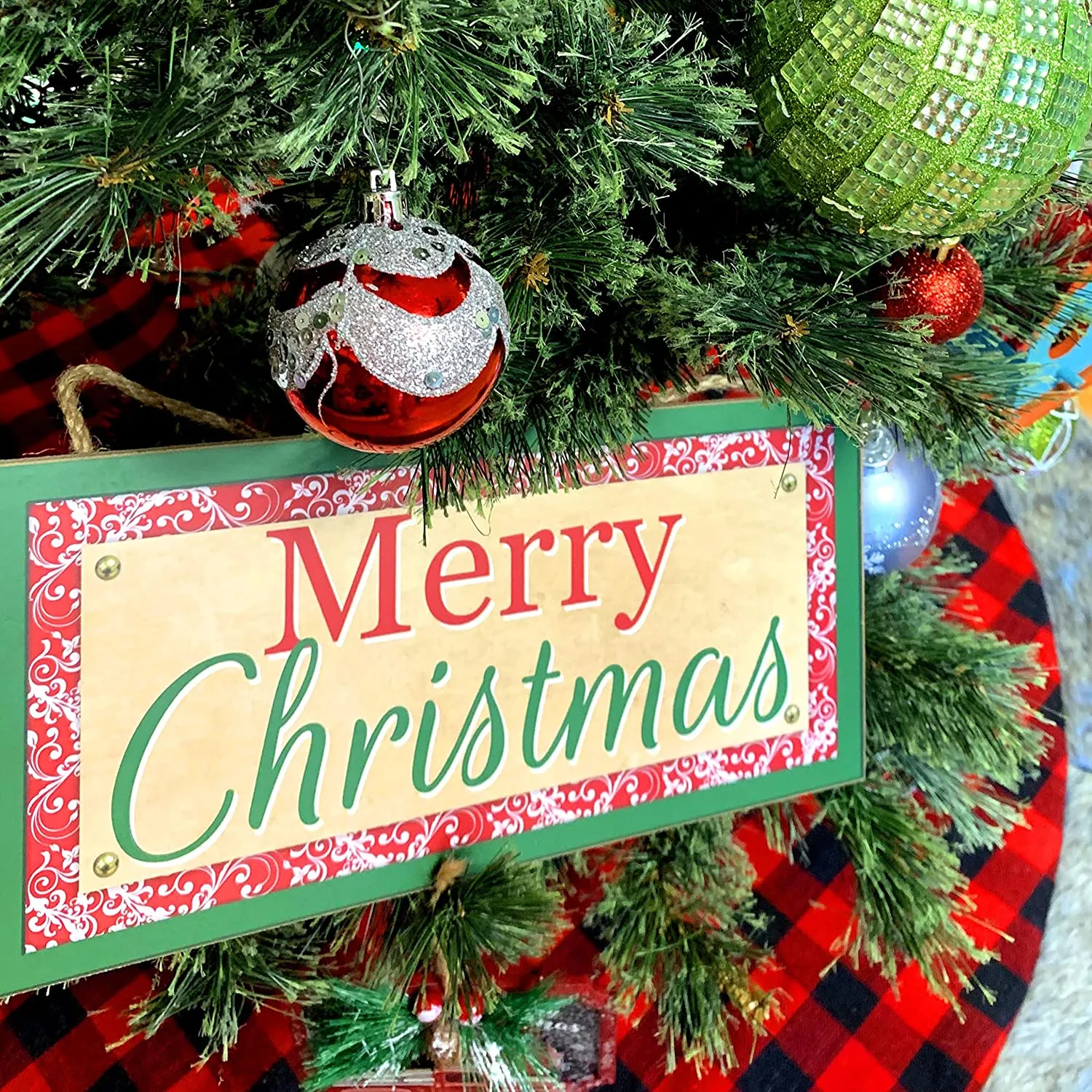 Festive Merry Christmas Wooden Sign - 12.5" x 6"
