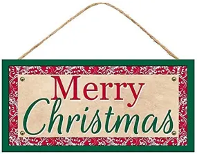 Festive Merry Christmas Wooden Sign - 12.5" x 6"