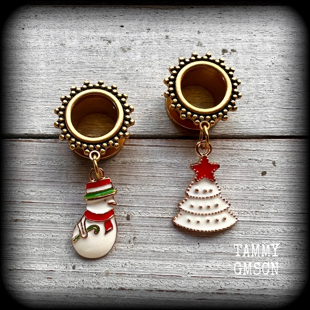Festive Snowman and Christmas tree tunnel earrings-Christmas earrings