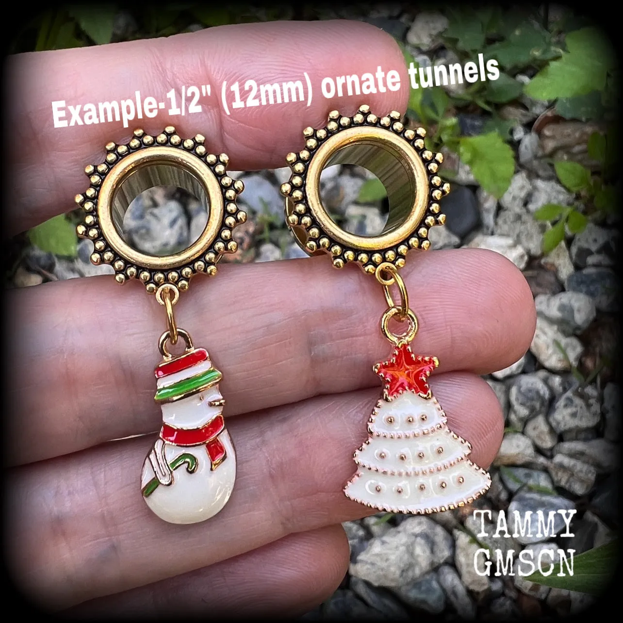 Festive Snowman and Christmas tree tunnel earrings-Christmas earrings