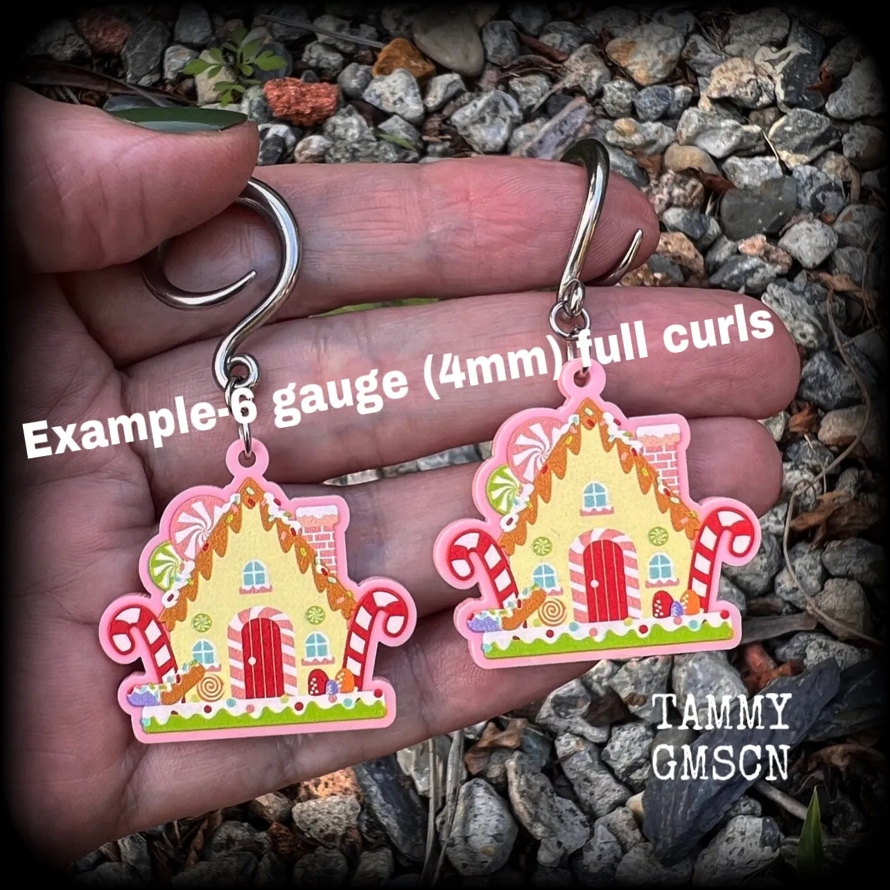 Gingerbread house Yule earrings-Christmas gauged earrings