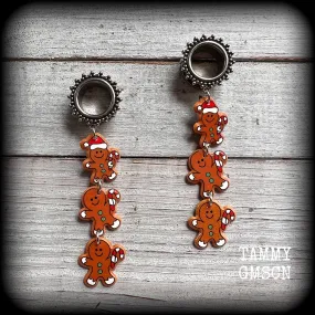 Gingerbread man tunnel earrings-Christmas tunnel dangles