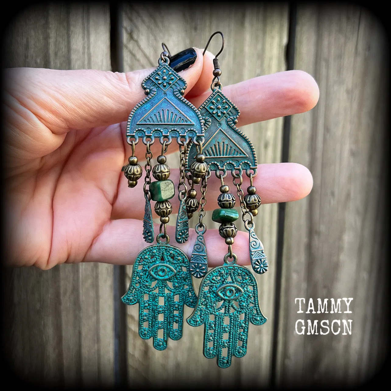 Hamsa hand earrings-Sea hag earrings