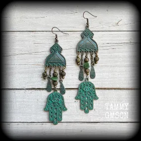 Hamsa hand earrings-Sea hag earrings