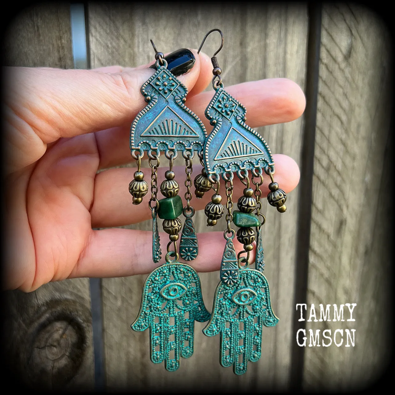Hamsa hand earrings-Sea hag earrings
