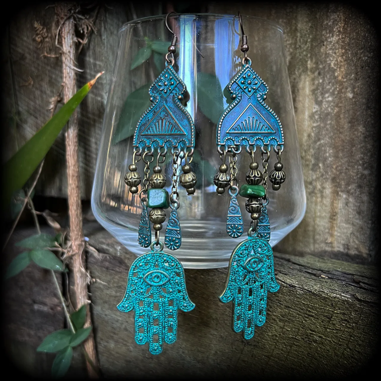 Hamsa hand earrings-Sea hag earrings