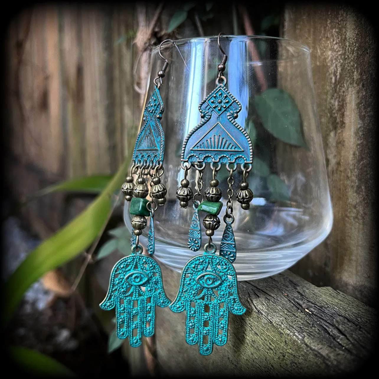 Hamsa hand earrings-Sea hag earrings
