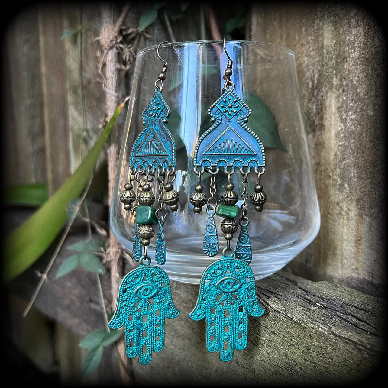 Hamsa hand earrings-Sea hag earrings
