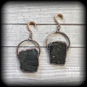 Labradorite slice gauged earrings
