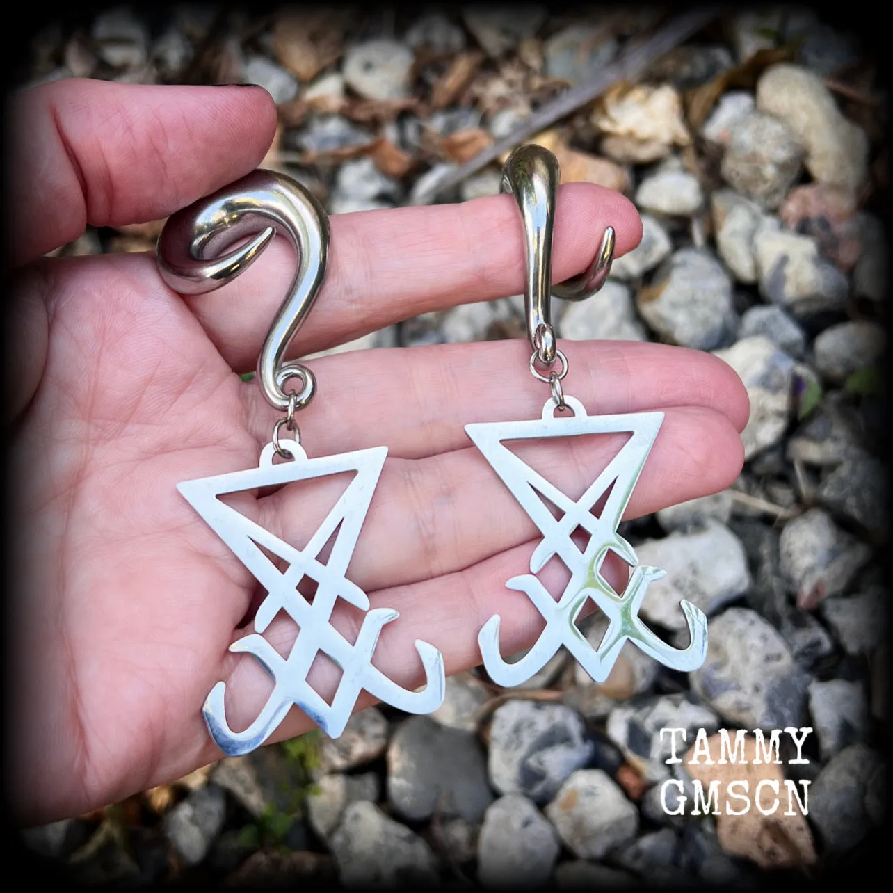 Large Sigil of Lucifer gauged earrings-Occult body jewelry