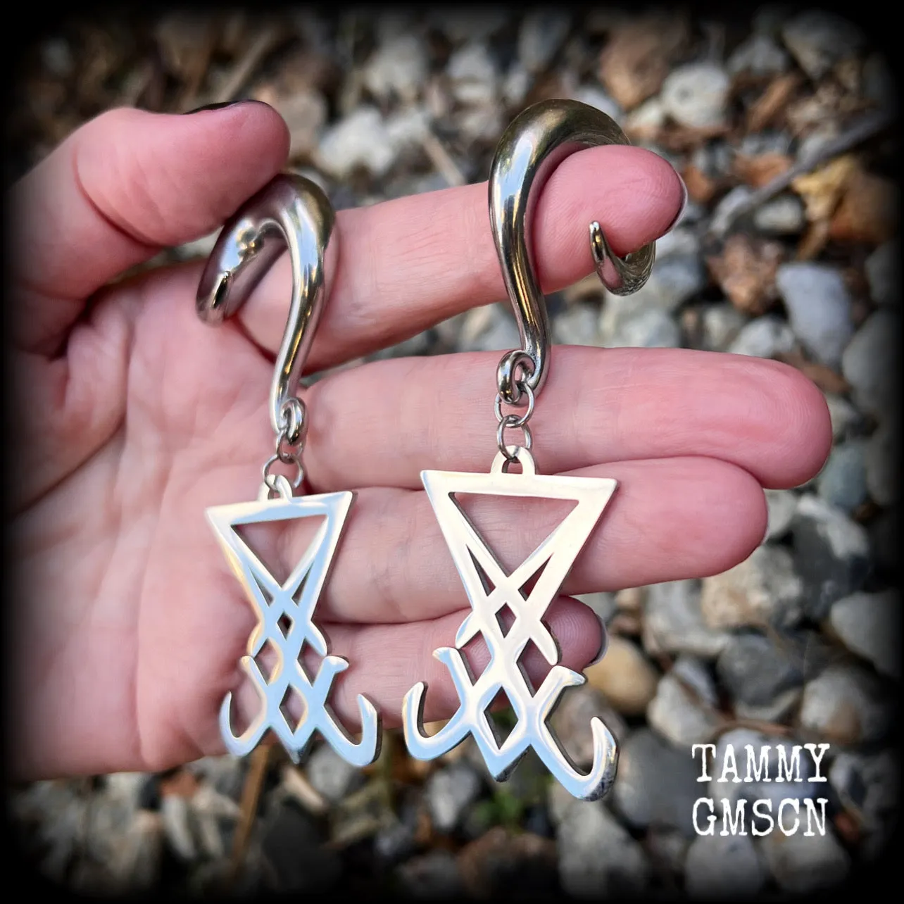 Large Sigil of Lucifer gauged earrings-Occult body jewelry