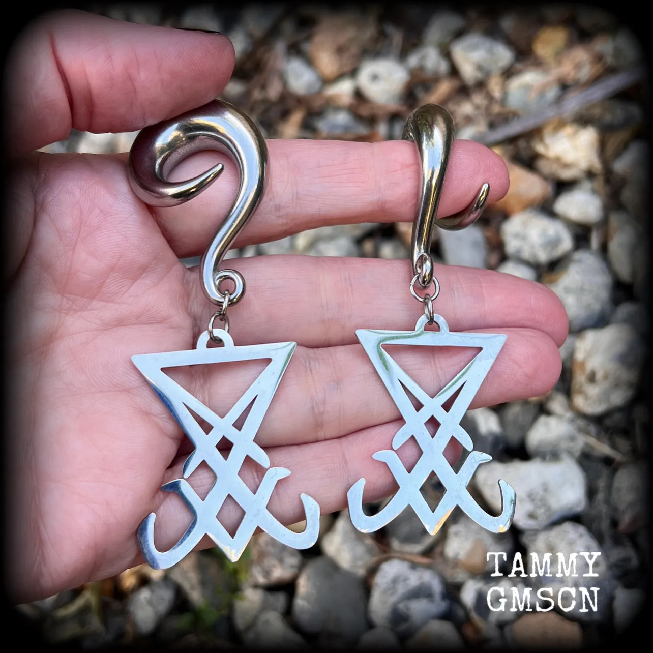 Large Sigil of Lucifer gauged earrings-Occult body jewelry