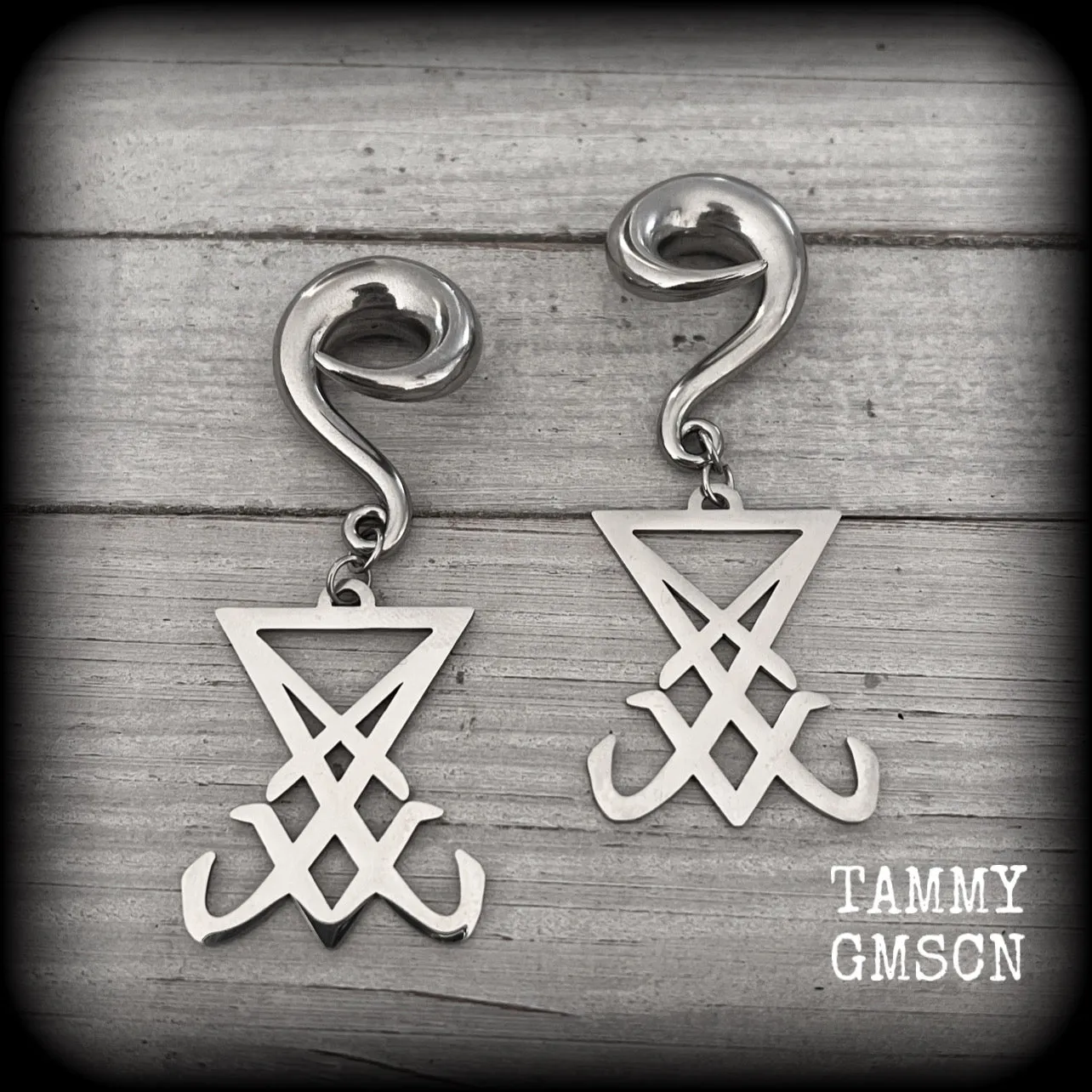 Large Sigil of Lucifer gauged earrings-Occult body jewelry