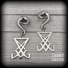 Large Sigil of Lucifer gauged earrings-Occult body jewelry
