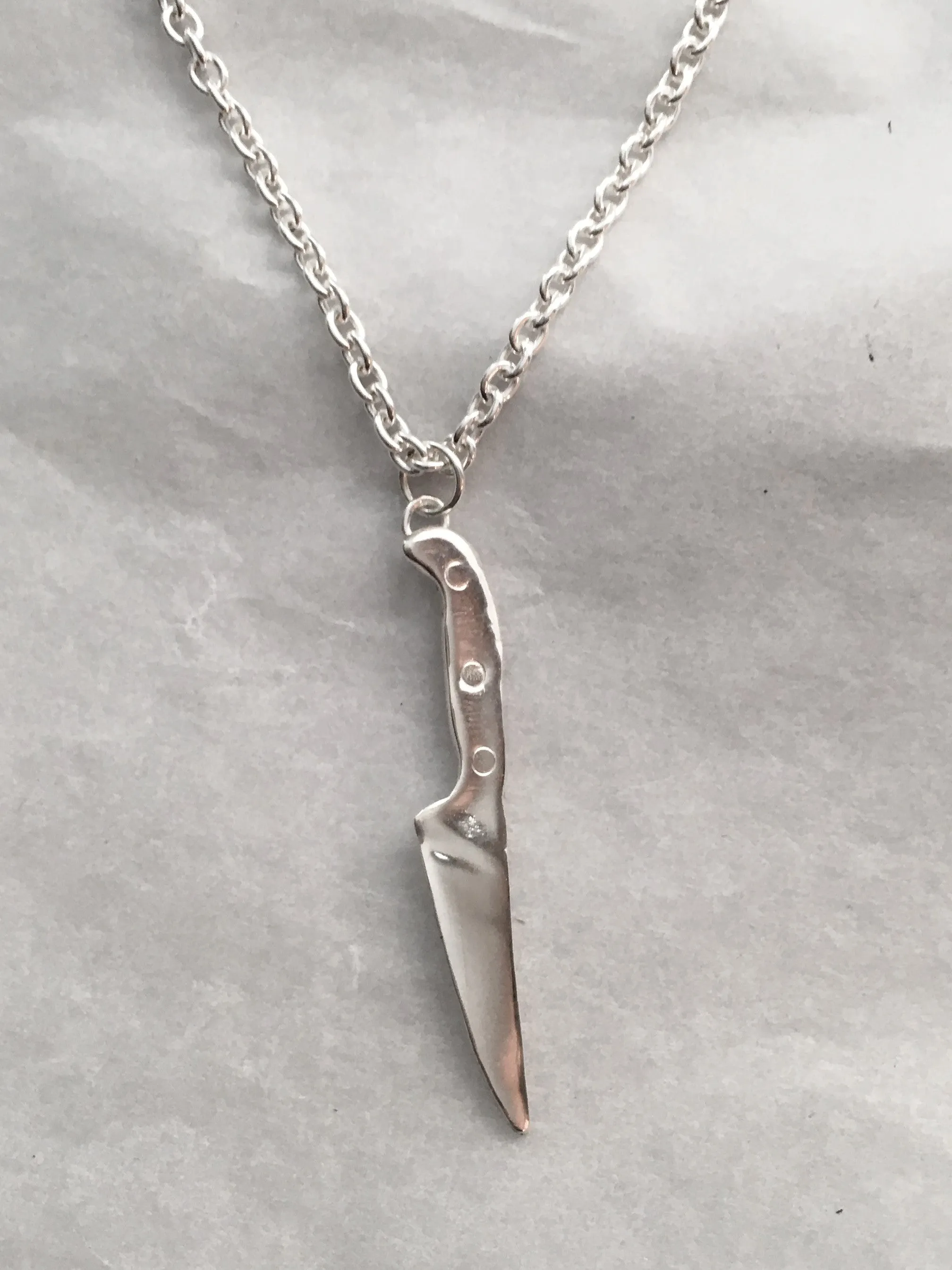 Large Sterling Chef Knife Pendant Necklace