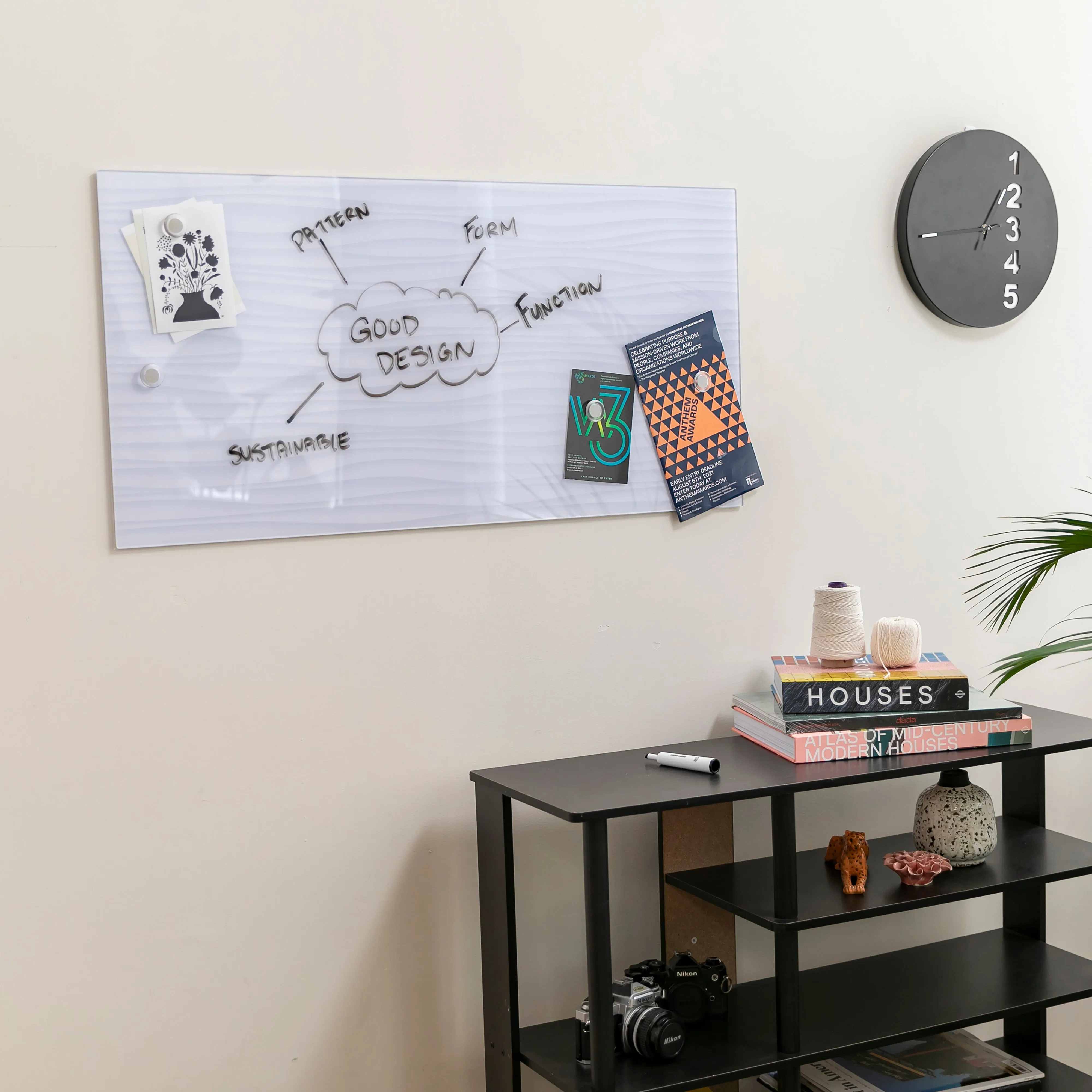 Magnetic Dry-Erase Glass Board with Magnets, 18in x 36in, Wall-Mounted Whiteboard