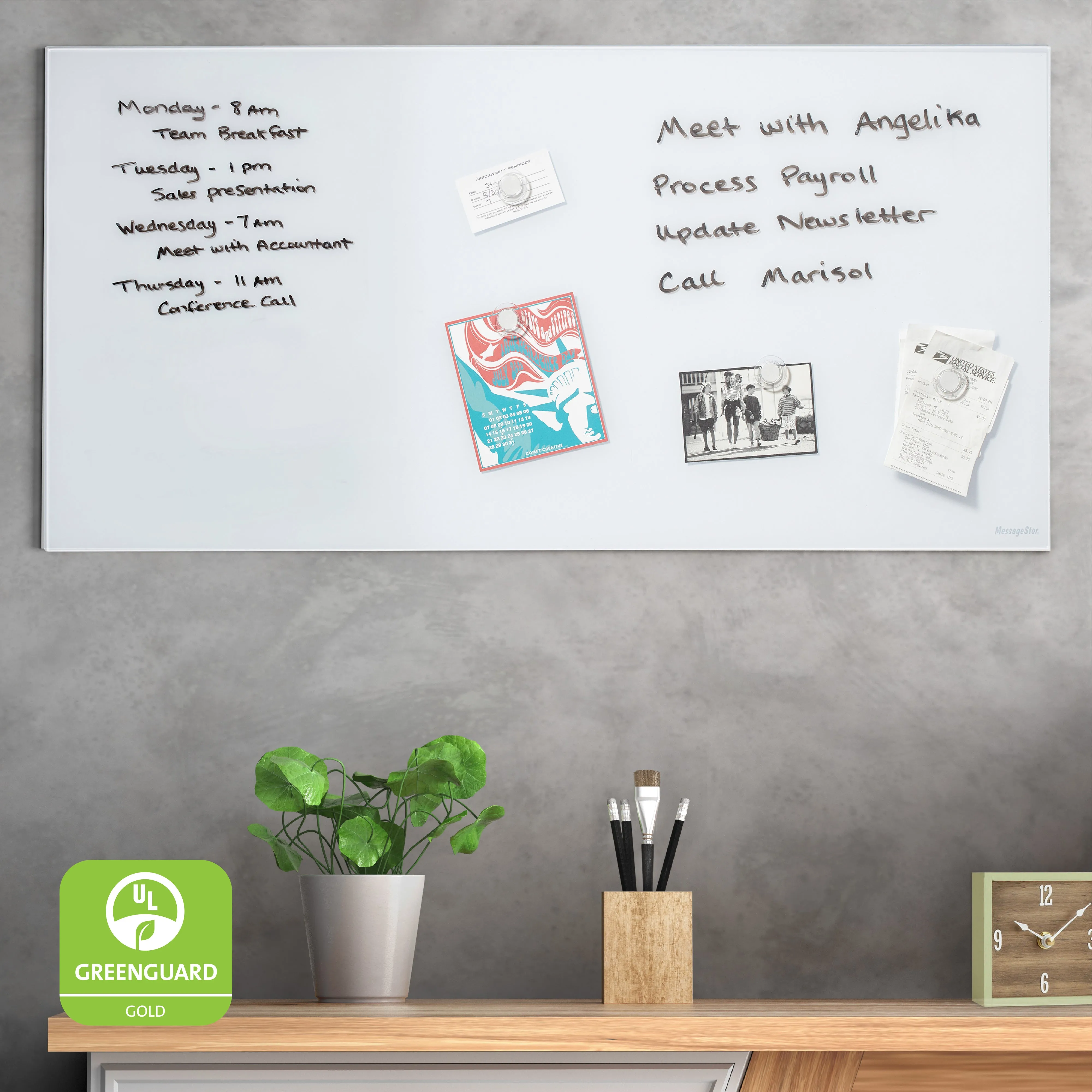 Magnetic Dry-Erase Glass Board with Magnets, 18in x 36in, Wall-Mounted Whiteboard