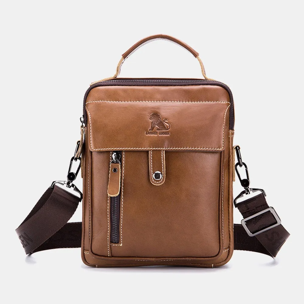 Men Genuine Leather Multi-pocket Waterproof Vintage Handbag Crossbody Bag Shoulder
